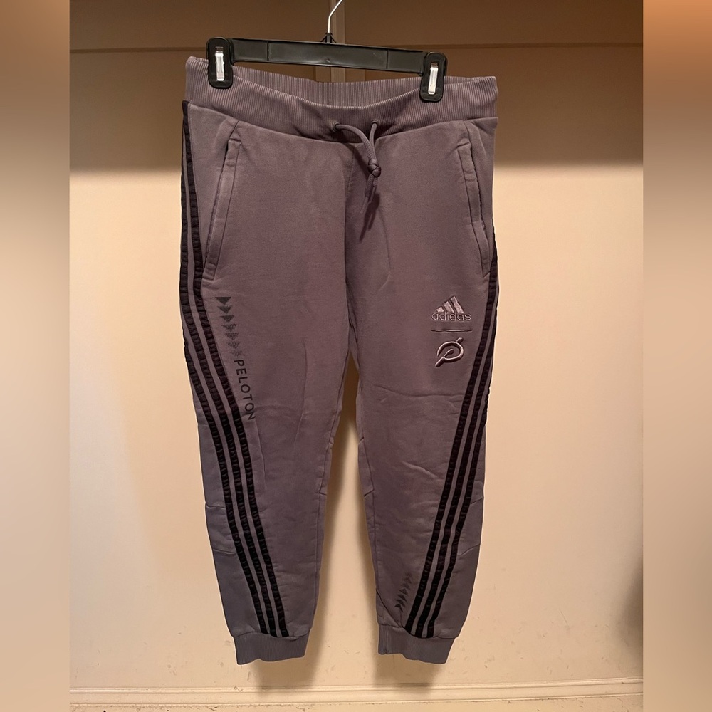 Adidas Peloton Unisex Gray Joggers with Black Stripes